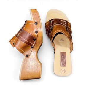 Vintage 90s/ Y2K LOWER EAST SIDE Patchwork Leather Platform Sandals SZ 5.5